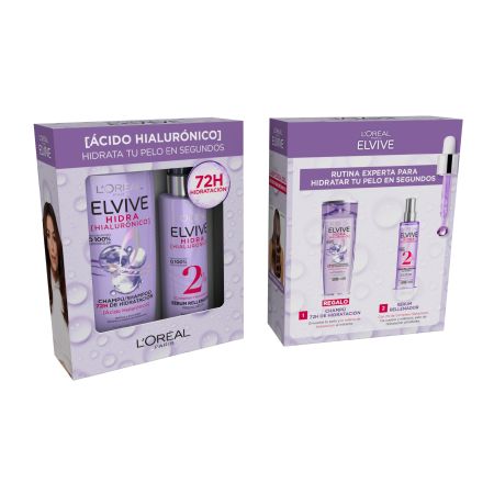 Elvive Hidra [Hialurónico] Estuche Set capilar rellena la fibra con ácido hialurónico hasta 72 horas de hidratación para cabello deshidratado