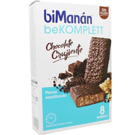 Bimanan Bekomplett Chocolate Crujiente Complemento Alimenticio Barritas alimenticias sin gluten ayuda a la bajada de peso aportando valor energético 8 uds