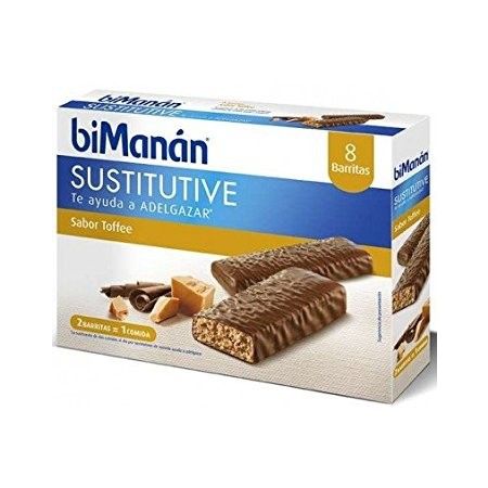 Bimanan Sustitutive Sabor Toffee Complemento Alimenticio Barritas sustitutivas ayuda a la bajada de peso aportando valor energético 8 uds