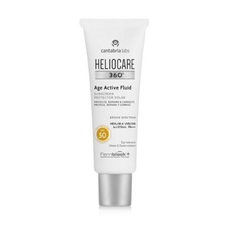 Heliocare 360º Age Active Fluid Protector Solar Spf 50 Fluido solar resistente al agua y al sudor con triple complejo antiedad para acabado suave y sedoso 50 ml