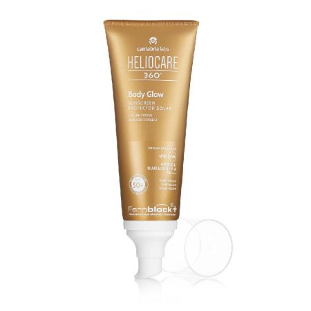 Heliocare 360º Body Glow Protector Solar Spf 50+ Protector solar corporal previene el daño solar y los signos de envejecimiento con acabado dorado brillante 100 ml