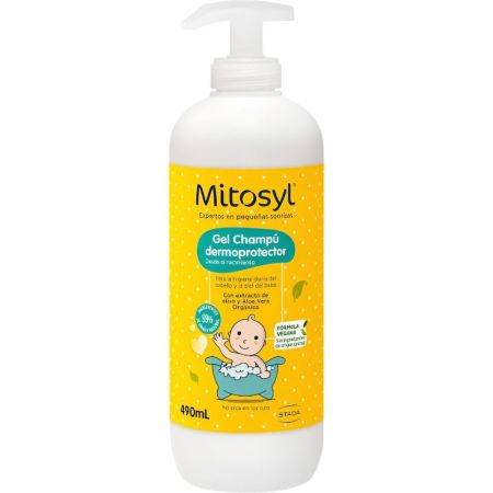 Mitosyl Dermoprotector Gel-Champú Gel de baño y champú con fórmula vegana limpia suavemente sin resecar piel suave con aroma agradable 490 ml
