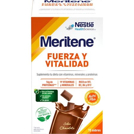 Meritene Fuerza Y Vitalidad Café Descafeinado Complemento Alimenticio Complemento alimenticio en polvo con proteínas y vitaminas contribuye a diminuir el cansancio y fatiga 15x30 gr