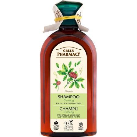 Green Pharmacy Ginseng Champú Champú vegano previene la caída y regula las glándulas sebáceas para cabello sensible 350 ml