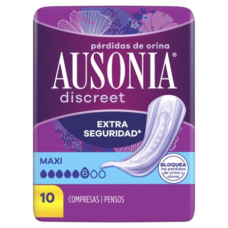 Ausonia Discreet Maxi Compresas Compresas para pérdidas de orina ofrecen protección segura que apenas notarás 10 uds