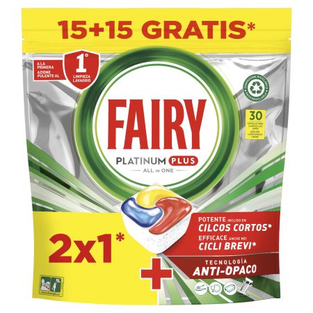 Fairy Lavavajillas Platinum Plus All In One Formato Especial Lavavajillas a máquina en cápsulas elimina restos difíciles con aroma a limón