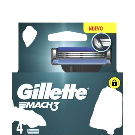 Gillette Mach3 Recambio Maquinilla de afeitar con acero de corte preciso para durar 15 afeitados 4 uds