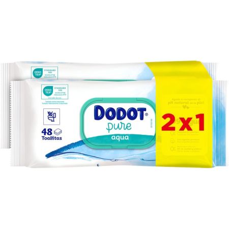 Dodot Pure Aqua Toallitas Pack Formato Especial Toallitas naturales de higiene diario limpian suavemente y protegen la piel de los bebés 2x48 uds