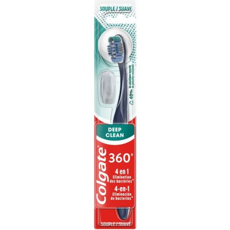 Colgate Cepillo Dental Deep Clean 360º 4 En 1 Suave Cepillo de dientes limpieza profunda elimina bacterias placa y manchas superficiales