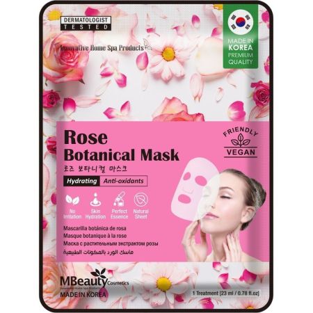 Mbeauty Cosmetics Hydrating Rose Botanical Mask Mascarilla de tela coreana profundamente nutritiva y axntioxidante ofrece efecto calmante y fresco