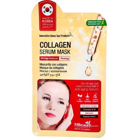 Mbeauty Cosmetics Firming Collagen Serum Mask Mascarilla de tela coreana suave y sedosa antienvejicimiento ofrece fuerte elasticidad y efecto reafirmante