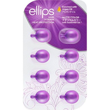 Ellips Hair Vitamin Heat Protection Nutri Color Vitamina capilar con protección térmica y aceite de argán fortalece y repara para cabello teñido 8 uds